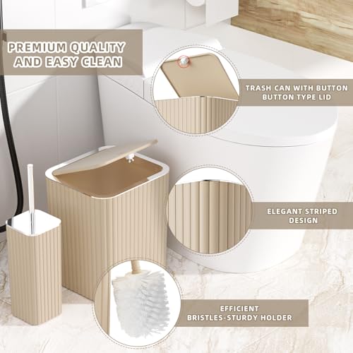 XLHOMO 26PC Bathroom Accessories Set - Gorgeous Bathroom Set, Beige Bathroom Accessory Set, Shower Curtain Set with Bathtub Mats for Shower Tub, Trash Can & Soap Dispenser - size: Bath Set+Bathtub Mat+Shower Curtain&Rugs, style: Beige&Silver
