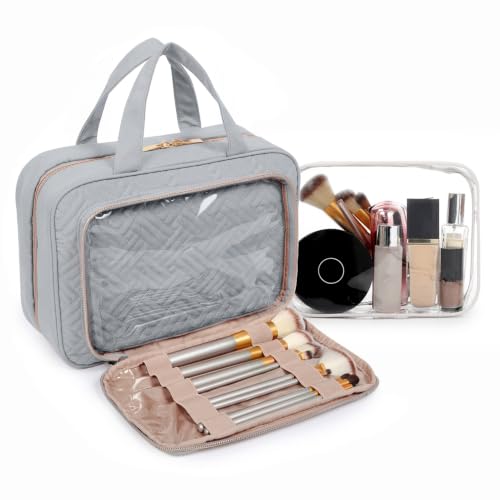 BAGSMART Toiletry Bag Hanging Travel Makeup Organizer with TSA Approved Transparent Cosmetic Bag Makeup Bag for Full Sized Toiletries, Medium-Grey - color: Grey, size: Medium