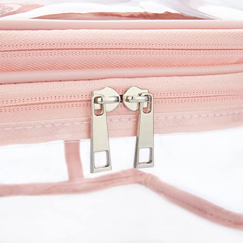 Double Layer Clear Cosmetic Bag Makeup Bag, Waterproof Travel Toiletry Bag, Transparent PVC Hair & Nail Accessories Pouch Beach Bag Organizer (Pink) - color: Pink