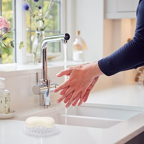 4 Pieces Plastic Soap Dish Clear Bar Holder Tray Self Draining Soap Saver with Holes Soap Container for Bathroom Counter, Kitchen