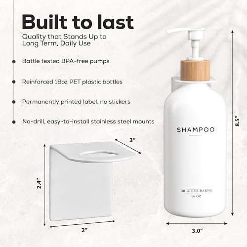 White Shampoo and Conditioner Dispenser Set Wall Mounted by Brighter Barns - Shower Dispenser 3 Chamber No Drill - Refillable Shampoo and Conditioner Bottles for Shower Wall in Airbnb, Hotel (White) - color: Boho (White)
