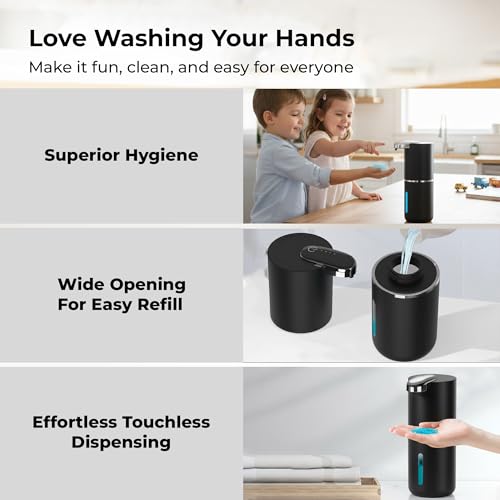 Automatic Liquid Soap Dispenser, Black | IPX5 Waterproof 12.8oz / 380mL Capacity 4 Adjustable Liquid Levels USB-C Rechargeable Long-Lasting Battery - color: Black (Liquid)