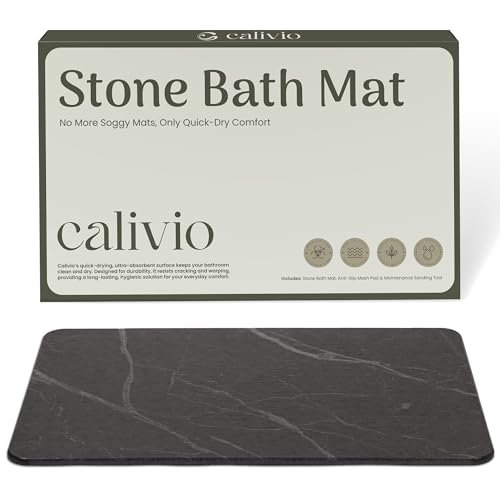 Quick Dry Shower Stone Bath Mat, Super Absorbent & Non-Slip 24 x 16 Inch Diatomaceous Earth Mat, Durable & Easy to Clean Diatomite Bath Mat for Bathroom Floor/Kitchen (Charcoal) - color: Charcoal