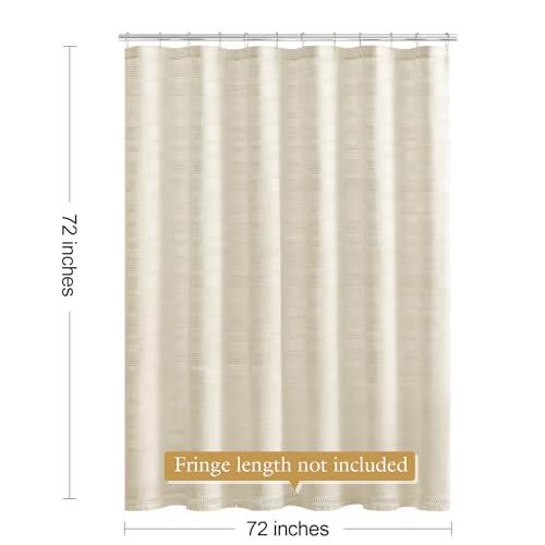 Boho Farmhouse Shower Curtain Set with Tassel, Linen Bohemian French Country Chic Bathroom Shower Curtain Set, Modern Striped Textured Shower Curtain 72x72 - Beige/Cream - color: Beige, size: 72"W x 72"L (Pack of 1)