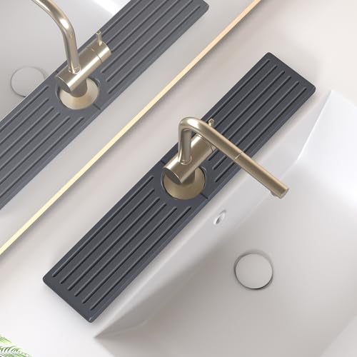 Kitchen Faucet Mat, Diatomite Sink Faucet Mat Splash Guard for Kitchen, Water Absorbing Stone Tray for Sink, Quick Drying Faucet Mat for Kitchen Sink, Absorbent Stone Drying Tray for Bathroom Counter - color: Dark Gray Style 1, size: 20" x 4"