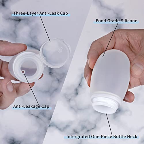 Silicone Travel Bottles for Toiletries TSA Approved Travel Size Containers Set 4 Pack Portable Leak Proof Refillable Cosmetic Squeeze Bottles Shampoo Hair Conditioner Body Lotion Bath Shower Gel - color: White/2oz