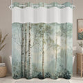 No Hook Shower Curtain and Liner Set, Watercolor Birch Tree Forest Print Shower Curtains for Modern Farmhouse Spa Bathroom, Misty Woodland Bath Curtain with Mesh Top, 71x74 Inch - color: Birch Trees