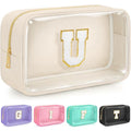 Initial Clear Makeup Bag, Birthday Gift Preppy Chenille Patch Cosmetic Bag, Initial Travel Essentials Beach Toiletry Pouch, Ideal Gift for Teachers & Moms, Women and Girls (Beige, U) - color: Beige, style: U