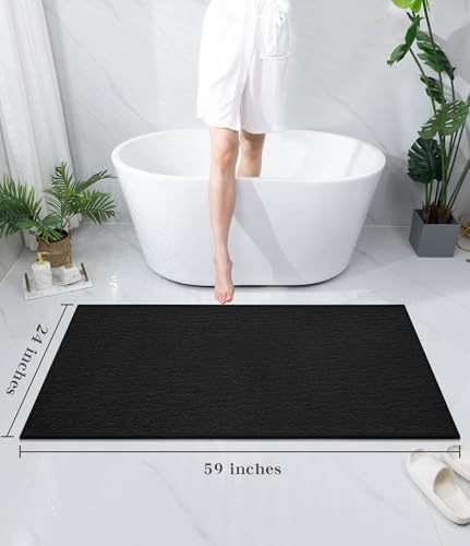 chakme Bathroom Rugs Mat 59x24, Ultra Thin Non Slip Bath Mat Quick Dry Absorbent Bath Mat for Bathroom Floor, (Black, 59"x24") - color: Black, size: 4'11" x 2'(Rectangular)