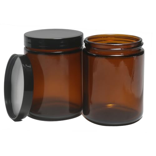 8oz Glass Jars with Lids, 2 pack Jars Amber 250g Empty Round Cosmetic Containers for Sample, Powder,Body Butter,Cream, Lotion, Spice