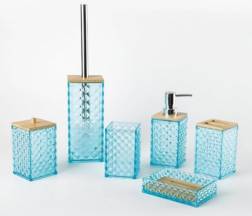Light Blue Bathroom Accessory Set, 6 PCS Light Blue Bathroom Accessories Set, Soap Dispenser, Toothbrush Holder, Soap Dish, Mouthwash Cup, Cotton Swab Holder and Toilet Brush, Acrylic - color: Light Blue