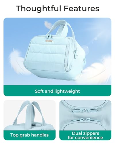 BAGSMART Travel Toiletry Bag, Crush Toiletry Bag for Women, Wide-open Puffy Toiletry Bags for Traveling, Large Travel Cosmetic Makeup Bag Organizer for Accessories,Toiletrie, Blue - color: d-Blue