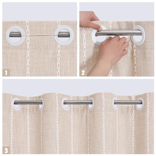 MitoVilla No Hooks Required Boho Farmhouse Shower Curtain with Snap-in Liner, Cotton Linen Fabric Shower Curtains with Tassels for Rustic Neutral Bathroom Decor, Beige/Cream, 72 x 74 - color: Cream