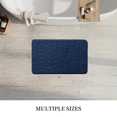 YIHOUSE Memory Foam Bath Mat Cobblestone Bathroom Rugs Super Water Absorbent Bath Mats for Bathroom Machine Washable Bath Rugs(20x32,Dark Blue) - color: Dark Blue Single, size: 1'8" x 2'8" (Rectangular)