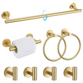 TQKAG 8-Pieces Bathroom Hardware Set Brushed Gold SUS304 Stainless Steel Bath Towel Bar Set 23.6 Inch Round Bathroom Accessories Kit Wall Mounted - color: Brushed Gold, size: 8-Pieces Set