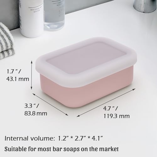 AIDIMMING Leak Proof Silicone Travel Soap Case with Clear Lid & Drain Pad, Compact Bar Soap Container, Portable Soap Holder for Standard Bar Soap & Handmade Soap, Travel Camping Gym (Clear&Pink) - color: Clear&pink