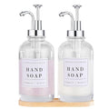Glass Soap Dispenser with Pump,Tray,Funnel, Countertop Soap and Lotion Dispenser Set of 2 with 60 Stickers, Dish and Hand Soap Dispenser Bottle for Kitchen,Bathroom,Shower, 500ml/16.9oz - color: Blk-5010-2s