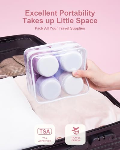 Mrsdry Travel Size Toiletries 8 Pack, TSA Approved 3oz Silicone Squeeze Bottles & Cream Jars with Clear Travel Bag - color: Lavender, size: 3oz bottle 3oz jar
