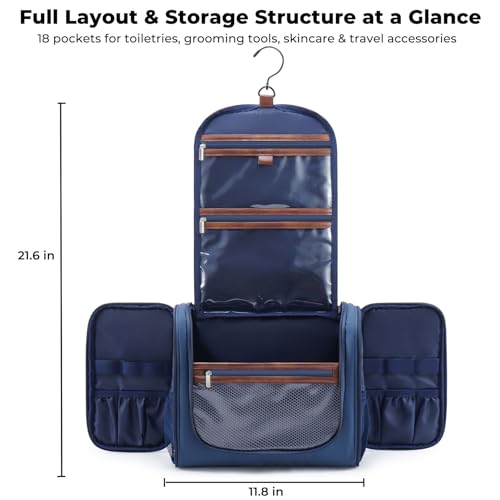 Ralnitote Large Hanging Toiletry Bag for Men, Travel Bathroom Bag with Hook, Hygiene Bag Organizer for Shower, Shaving & Grooming Essentials, Navy - color: Navy