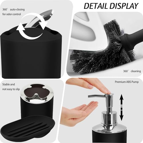 Lnond Black Bathroom Set, 23-Piece Black Geometric Bathroom Decor Set with with Shower Curtain and Rugs, Trash Can, Toilet Brush Holder Set & Soap Dispenser - style: Black Geometric
