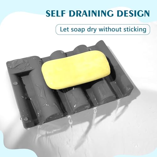 Silicone Soap Dish,Self Draining Soap Holder Perfect for Shower,Bathroom Sink,Kitchen Sink & Travel,Non-Slip Bar Soap Holder Extend Soap Life,Keep Soap Bars Dry & Easy Cleaning (White+Grey)-2Pcs - color: (White+grey)-2pcs