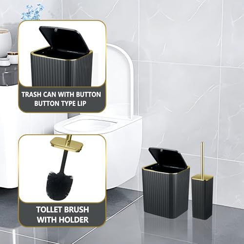 9PCS Black and Gold Bathroom Accessories Set with Bathroom Trash Can, Toilet Brush,Soap Dispenser, Q-Tip Holder | Modern Home Bath Essentials - color: Black&gold, size: 9-Piece Bath Set