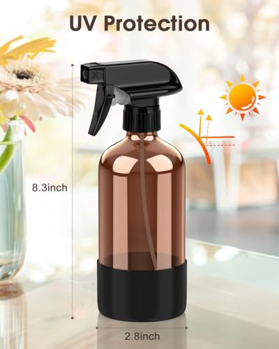 Bontip Glass Spray Bottle with Silicone Sleeve Protection, Amber Glass Spray Bottle Set for Window Cleaner Aromatherapy Facial Hydration Watering Flowers Hair Care 2 Pack/16 oz (Black & White, 16 oz) - color: Black & White, size: 16 Ounces