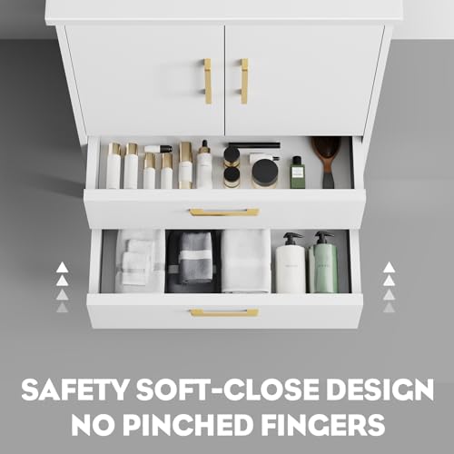 phiestina Fully Pre-Assembled 24 Inch White Bathroom Vanity with Ceramic Sink Combo, 2 Soft Close Doors and 2 Drawer Bathroom Storage Cabinet Set, BV02-WHITE-JH