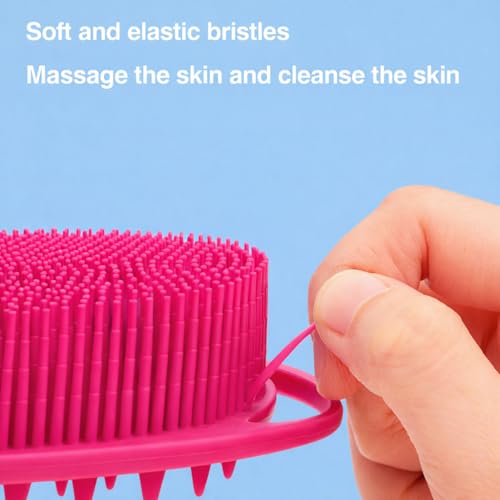 All-in-One Exfoliating Shower Brush – Gentle Silicone Loofah for Sensitive Skin with Dual-Purpose Scalp Massage for Spa-Quality Showers Daily (1pck) (Hot Pink) - color: Hot Pink