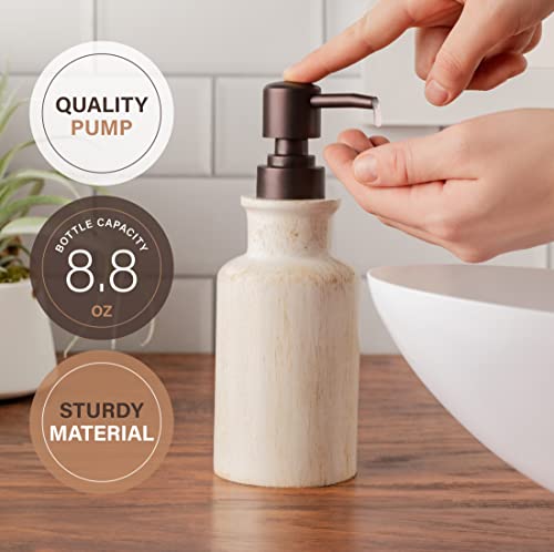 Creative Scents Rustic Luxe Bathroom Soap Dispenser - Beige Hand Soap Dispenser for Bathroom with Strong Easy Dispensing Pump - Rustic Farmhouse Decor – Resin Lotion Dispenser with Pump Holds 8.8 Oz. - style: Soap Dispenser