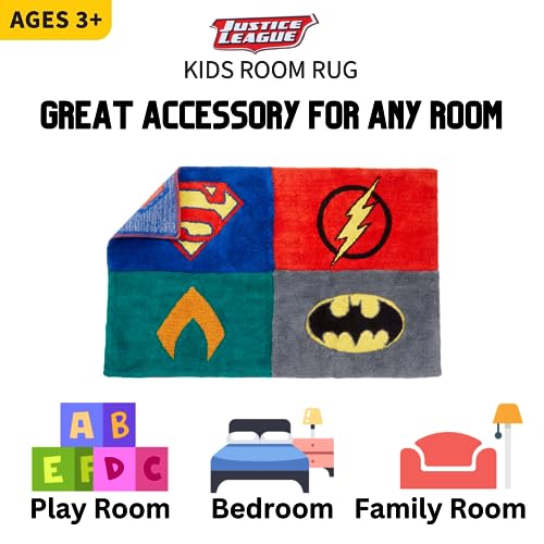 Justice League DC Comics Kids Room Non Slip Area Rug, 30" in x 48" in, (Official Licensed Product) By Franco - color: Justice League