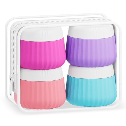 Mrsdry 4 Pack Travel Size Silicone Jars, TSA Approved, Leak Proof, Bright Colors, 90ml Each, Cylindrical, With Clear Bag - color: Bright Colors, size: 3 oz