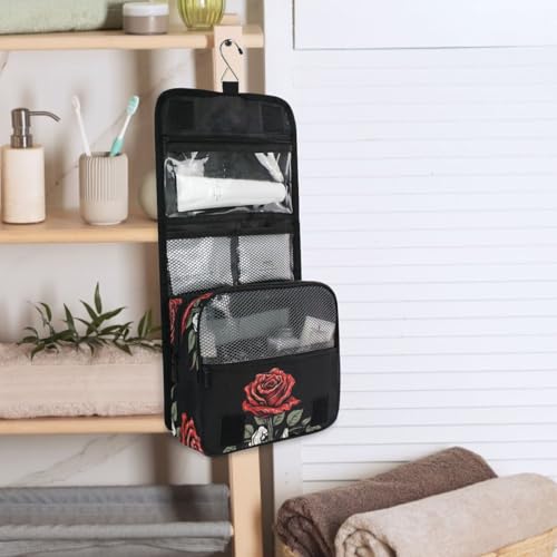 MNSRUU Hanging Toiletry Bag Gothic Skull Rose Travel Makeup bag for Toiletries Portable Travel Toiletry Organizer Cosmetic Bags with Hanging Hook - color: Skull I 4148