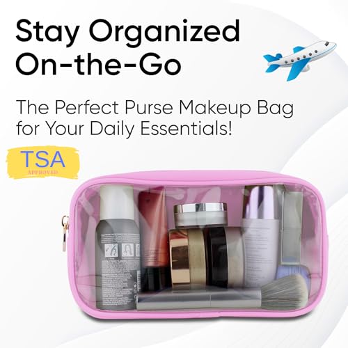 Small Clear Makeup Bag – Mini Cosmetic Pouch for Purse, Light Pink Travel Bag, Compact Clear Pouch for Cosmetics, Mini Purse Organizer - color: Light Pink, style: Small