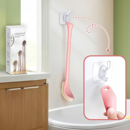 New Foot Brush & Foot File Set(2PCS), 3-in-1 Foot Scrubber in Shower, 10.2’’-27.5’’Adjustable Long Handle Foot Scrub Brush and Upgrade Foot File Callus Remover, Gift-Box Packed(Pink Set) - color: Pink+foot File