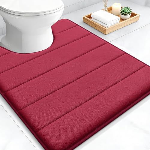 OLANLY Memory Foam Toilet Rugs U Shaped 24x20, Super Soft Absorbent Contour Bath Rugs, Quick Dry, Machine Washable Toilet Mat, Bathmat Floor Carpet, Bathroom Home Decor Accessories, Burgundy - color: Burgundy, size: 24" X 20" Contour Rug