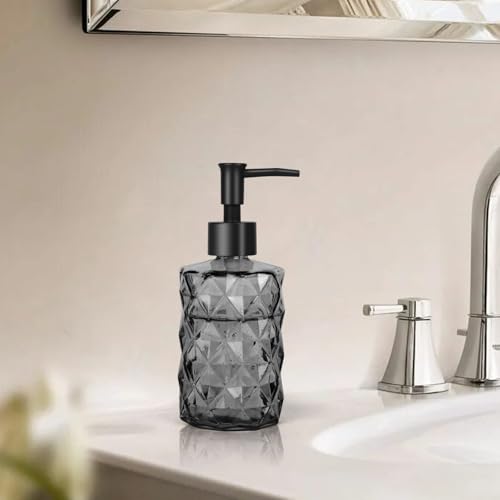 11oz Glass Soap Dispenser with Plastic Pump, Black Bathroom Soap Dispenser for Hand Wash & Dish Wash, Elegant Dispenser for Dishwashing Liquid, Lotion, Essential Oil - color: Black