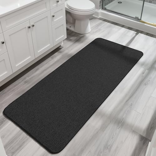 Bosap Bath Mat,Ultra Thin Bathroom Runner Rugs,Large Bath Mats for Bathroom,Quick Dry,Non-Slip,Machine Washable,Low Pile,Bath Rug,Shower Outside,Sink,Home Decor Accessories.Black,2'x6'(24x72inch) - color: Black, size: 2' X 6' (Runner)