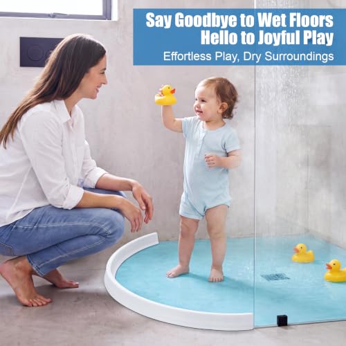 1.77" High Collapsible Shower Threshold Water Dam, 78 Inch Silicone Shower Water Splash Dam Guard Strip Barrier for Bathroom Floor, Wet and Dry Separation Bathroom and Kitchen(Curved) - style: Curved