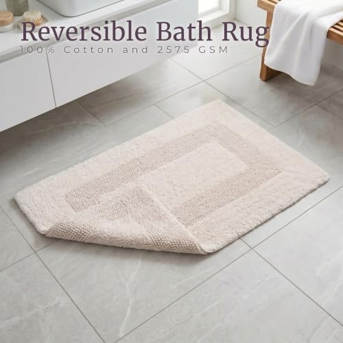 Bedford Home Bathroom Rugs Set (67A-01677) - 2-Piece Cotton Bathroom Mat Set, Machine Washable Standard & Large Bath Mats for Washroom, Kitchen, or Laundry Room (Ivory) - color: (Ivory)