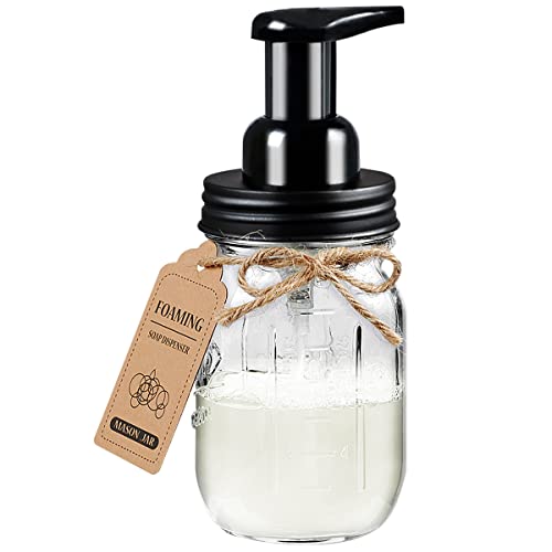 Amolliar Mason Jar Foaming Soap Dispenser, Rustproof Stainless Steel Lid,BPA Free Pump, Waterproof Labels, Rustic Farmhouse Decor, Refill Hand Soap Dispenser for Bathroom, Vanity, Kitchen, Countertop - color: Black, size: 1 Pack