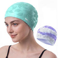 Women Swim Cap 2 Pack for Long Hair, Silicone Flower Adult Swimming Caps Waterproof for Girl Youth No Wet Hair - color: Mint & Purple