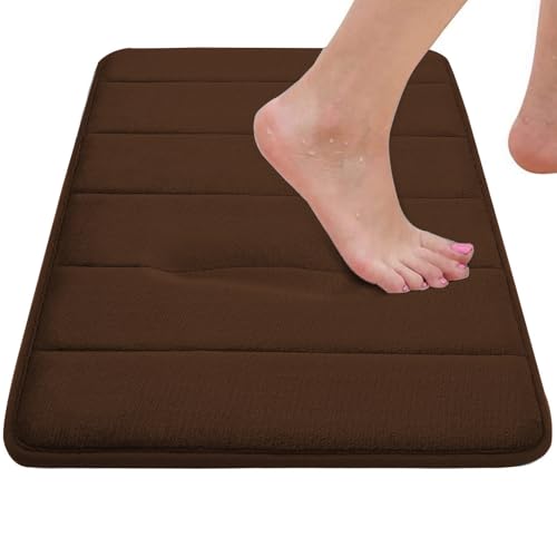 RUN HELIX Brown Bathroom Rugs Memory Foam Bath Mat Set 3 Piece Non-Slip Bath Rugs, Absorbent Shaggy Mats, Machine Wash,Perfect Plush Mats, Bathroom Carpets Set with U-Shaped Toilet Mat-Bedroom Rug - color: Brown