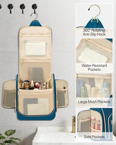 Hanke Hanging Travel Toiletry Bag for Men and Women, Water-Resistant Toiletries Bag Makeup Organizer with Hook, Cosmetic Bag for Bathroom & Travel Essentials Accessories, Navy Blue - color: Navy Blue