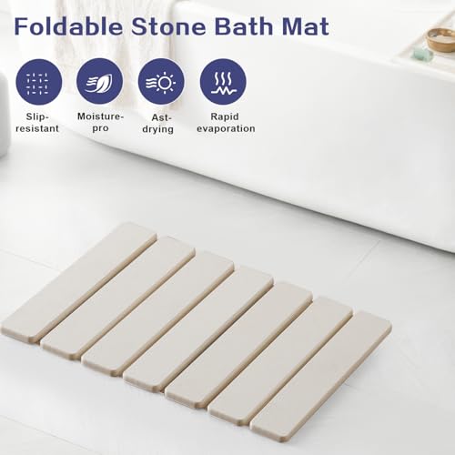 15.76 Inch Stone Drying Mat for Kitchen Counter, White Easy Clean Foldable Stone Dish Drying Mat, Non-Slip Quick Dry Bath Mats for Bathroom, Diatomaceous Earth Bath Mat Outdoor Use - color: White, size: 12" x 1'4" (Rectangular)