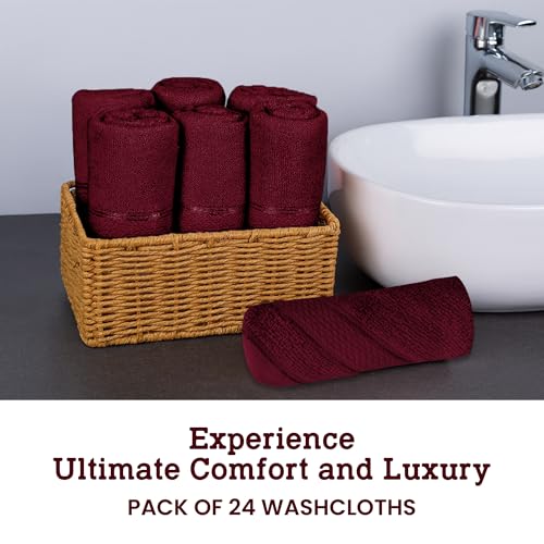 Casa Lino Face Towels & Body Wash Cloths for Hotel - 100% Cotton Wash Cloths for Bathroom - Highly Absorbent & Quick Drying Washcloth Set - Cotton washclothes, 24 Pack 12" x 12" - (Burgundy) - color: Burgundy