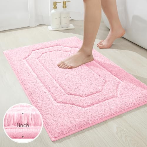 HOMEIDEAS Pink Bathroom Rugs, Absorbent Microfiber Bath Mat with Non-Slip Backing, Machine Washable for Shower - color: Light Pink