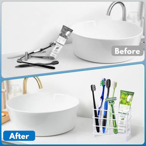 Urbanstrive 304 Stainless Steel Bathroom Toothbrush Holder Toothpaste Holder Stand Bathroom Accessories Organizer (White, Small) - color: White, size: Small