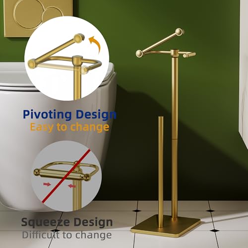 RUACQ Toilet Paper Holder Stand, Bathroom Toilet Paper roll Holder Free Standing with Storage for 4 Rolls, Post Pivoting Design, Stable Weighted Base, SUS304 Stainless Steel (Brushed Gold) - color: Brushed Gold, size: Free Standing with Storage