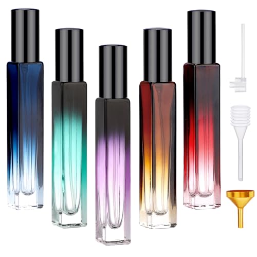 Segbeauty 0.34oz Empty Perfume Bottle, 5 Pack Glass Spray Bottles Travel Perfume Atomizer Sprayer Refillable Atomizer, Travel Size Spray Bottle, 10ml Portable Cologne Dispenser with Refill Tool Kit - color: Purple Amber Blue Red Green, style: Mini Bottle